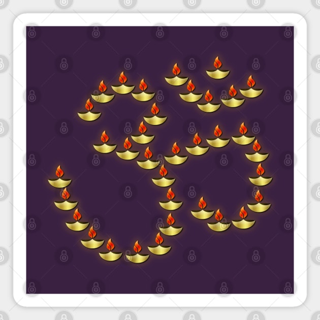 Diwali Gold Deepa in Om Symbol Bright Burgundy Magnet by HolidayBug
